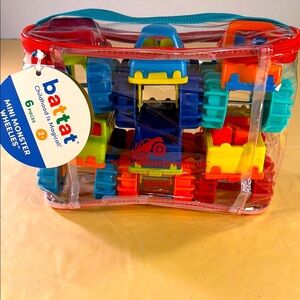 Batter mini monster trucks set of six with storage bag new